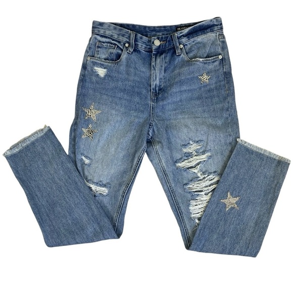 Blank NYC The Ludlow Crop Girlfriend Distressed Jeans with Star Patches Sz 27 - Picture 4 of 16